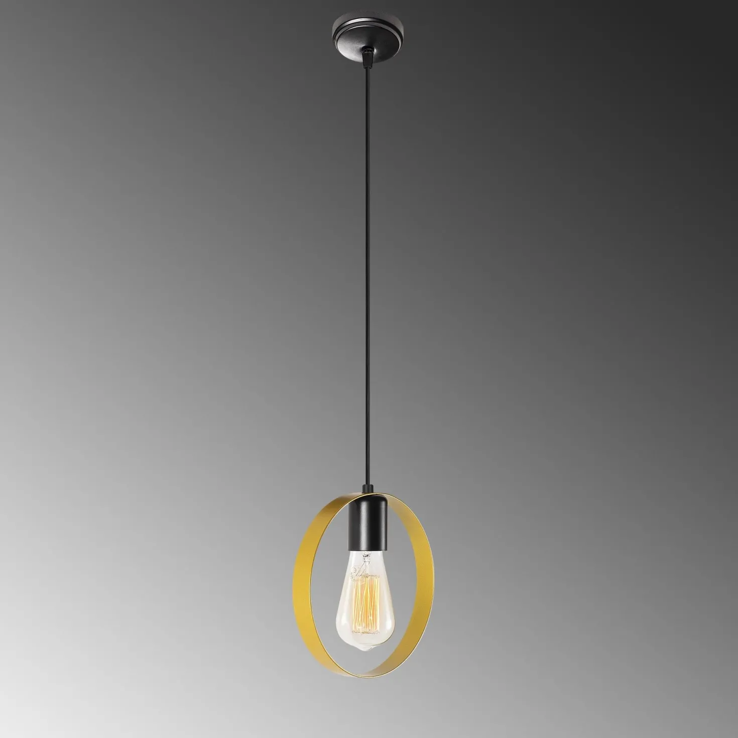 Suspension 1 lampe 1 anneau Annulis Métal Or et Noir