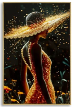 Tableau Illumy silhouette féminine avec éclats dorés cadre doré