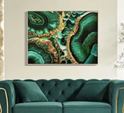 Tableau Laquared en toile avec cadre bois et métal doré applications en relief