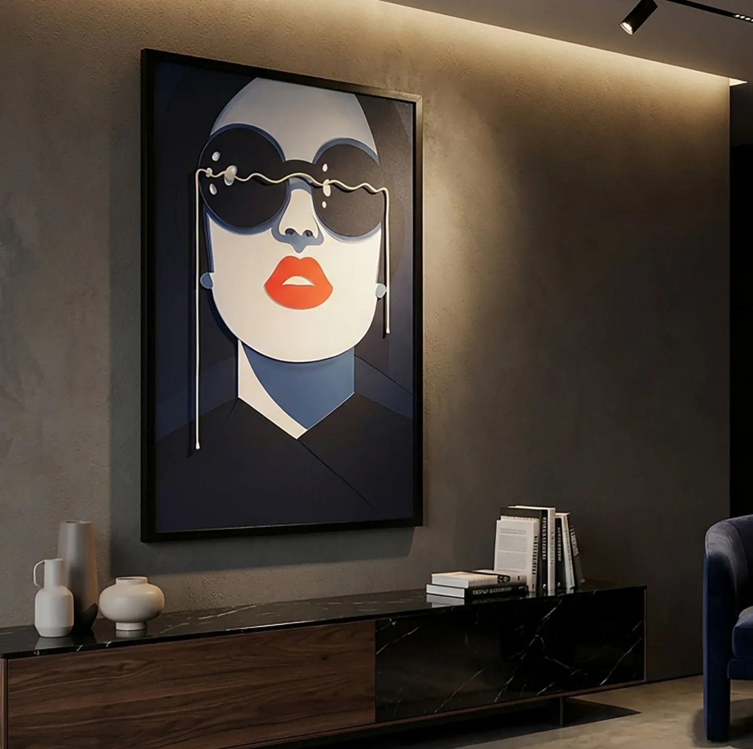 Tableau LED Cécille femme pop rouge et bleu