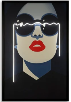 Tableau LED Cécille femme pop rouge et bleu
