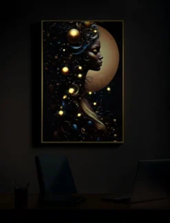 Tableau Minerva avec LED en cadre doré