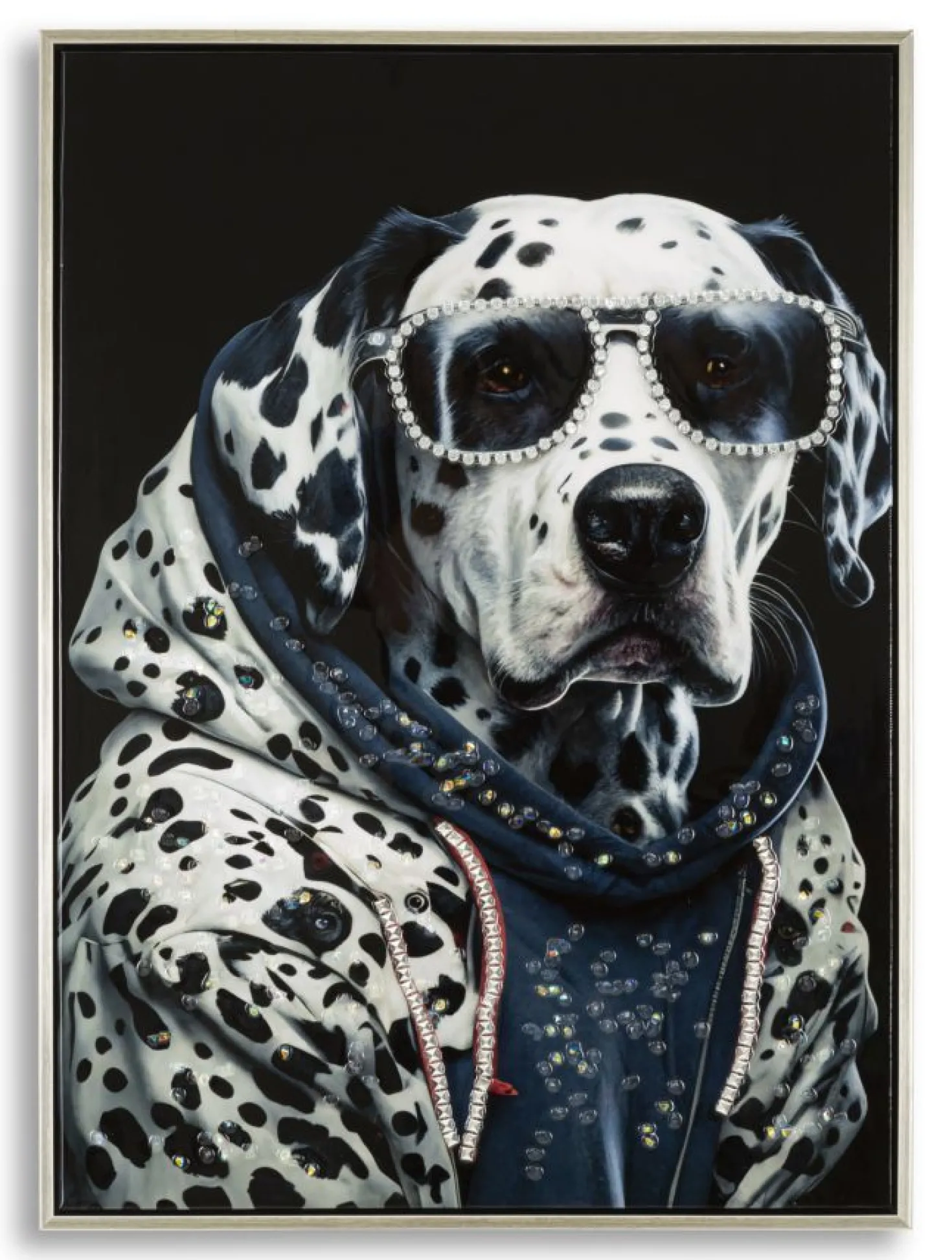 Tableau mural Chien Dalmatien encadré Bois massif et Métal argenté