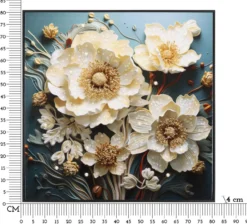 Tableau mural Laquared fleurs Blanches cadre bois massif et métal Noir