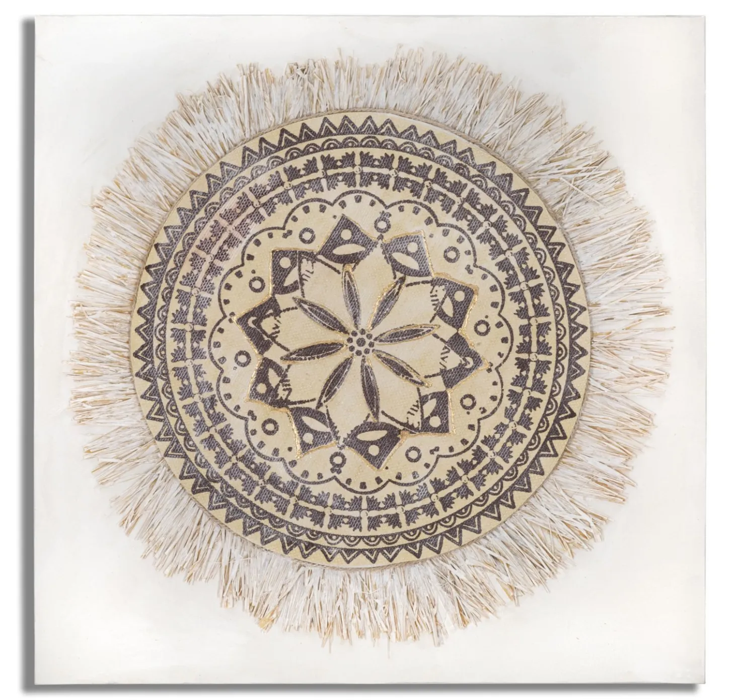 Tableau mural Malind Motifs géométriques Décorations en relief Bois massif Marron