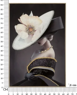Tableau mural Wien Femme au chapeau cadre en bois massif et métal doré
