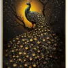 Tableau Paon Laqué sur Toile avec Cadre Doré