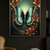 Tableau Papillon Turquoise avec Fleurs Lumineuses