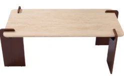 Table basse au design Art Déco Cezanne 60x120cm Effet travertin Beige et Bois foncé