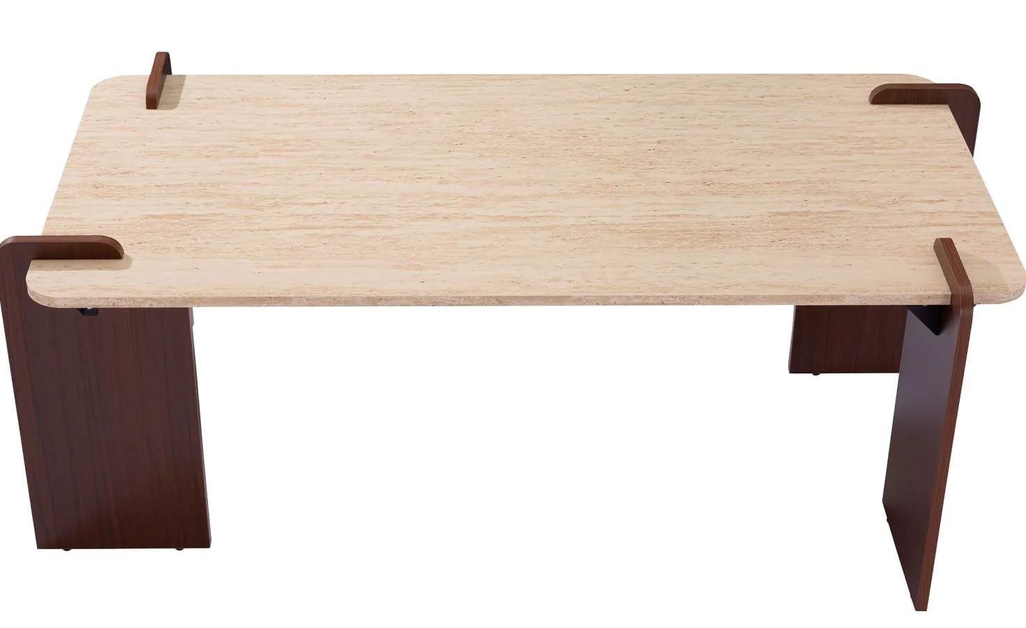 Table basse au design Art Déco Cezanne 60x120cm Effet travertin Beige et Bois foncé