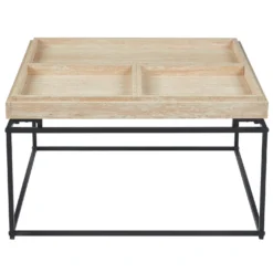 Table basse carrée avec plateau compartimenté réversible 80x80cm Duplix Effet Travertin Beige