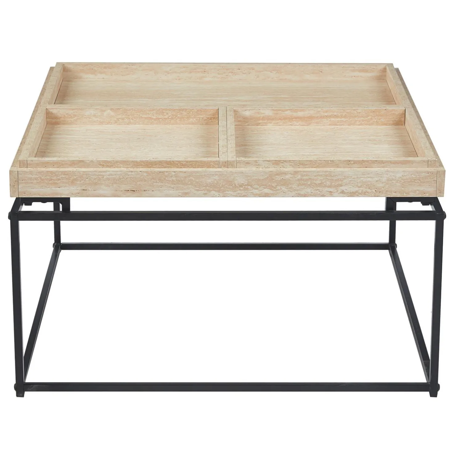 Table basse carrée avec plateau compartimenté réversible 80x80cm Duplix Effet Travertin Beige