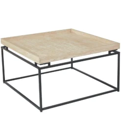 Table basse carrée avec plateau compartimenté réversible 80x80cm Duplix Effet Travertin Beige