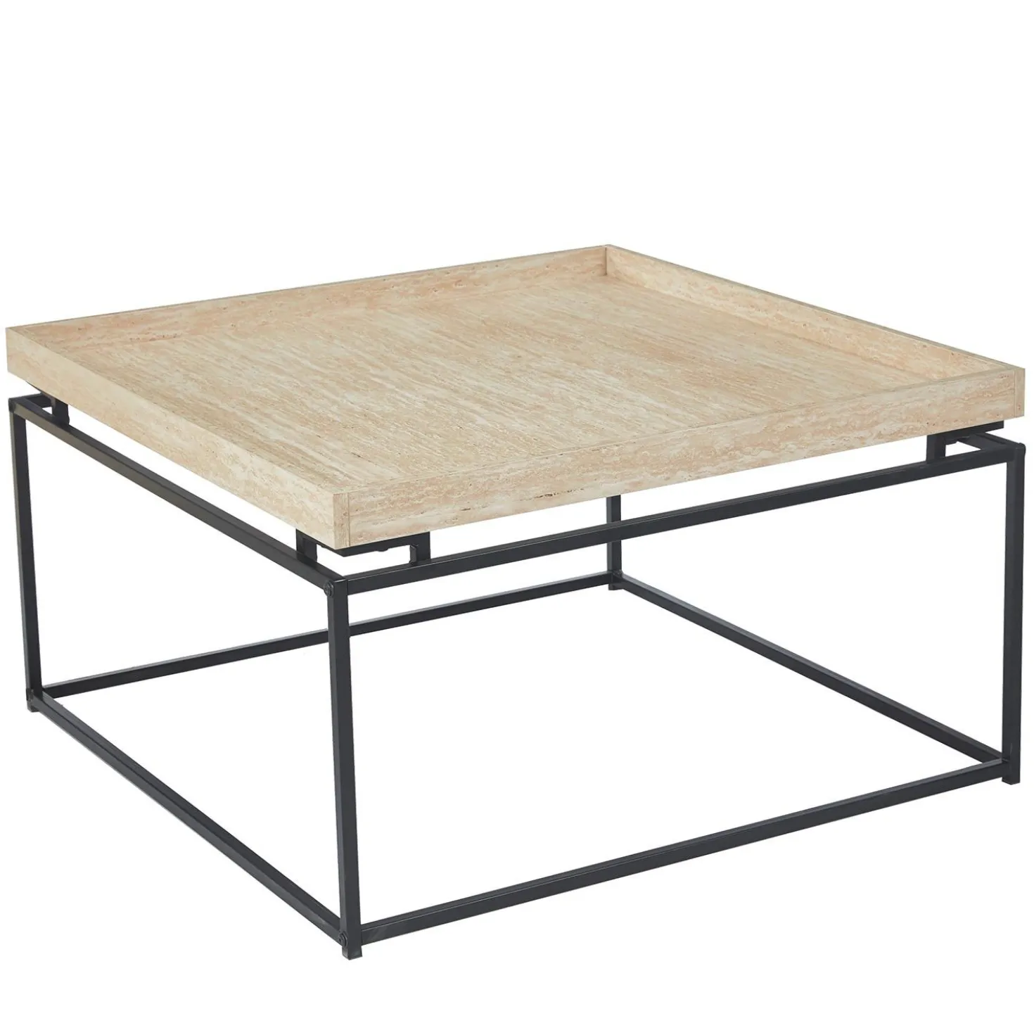 Table basse carrée avec plateau compartimenté réversible 80x80cm Duplix Effet Travertin Beige