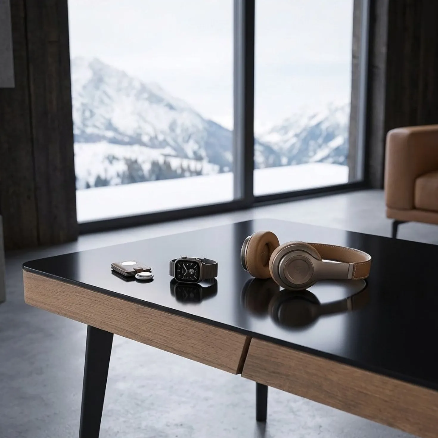 Table basse en bois Darcy avec plateau en Verre Noir