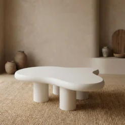 Table basse forme courbes naturelles Valdo 69x100cm Crème
