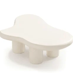 Table basse forme courbes naturelles Valdo 69x100cm Crème