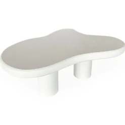 Table basse forme courbes naturelles Valdo 69x100cm Blanc texturé