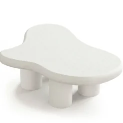 Table basse forme courbes naturelles Valdo 69x100cm Blanc texturé