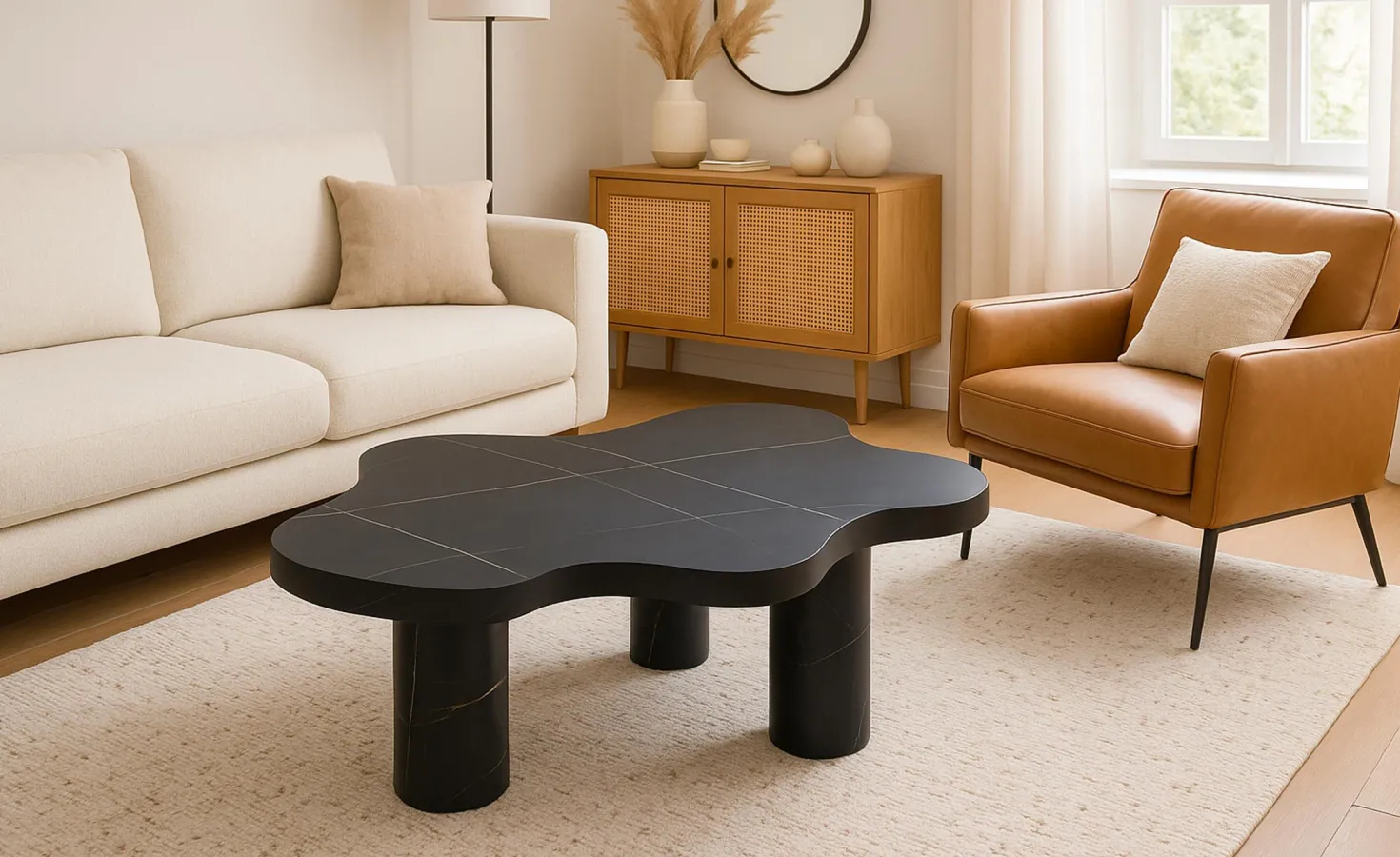 Table basse forme nuage 69x100cm Lagoon Effet Marbre Noir