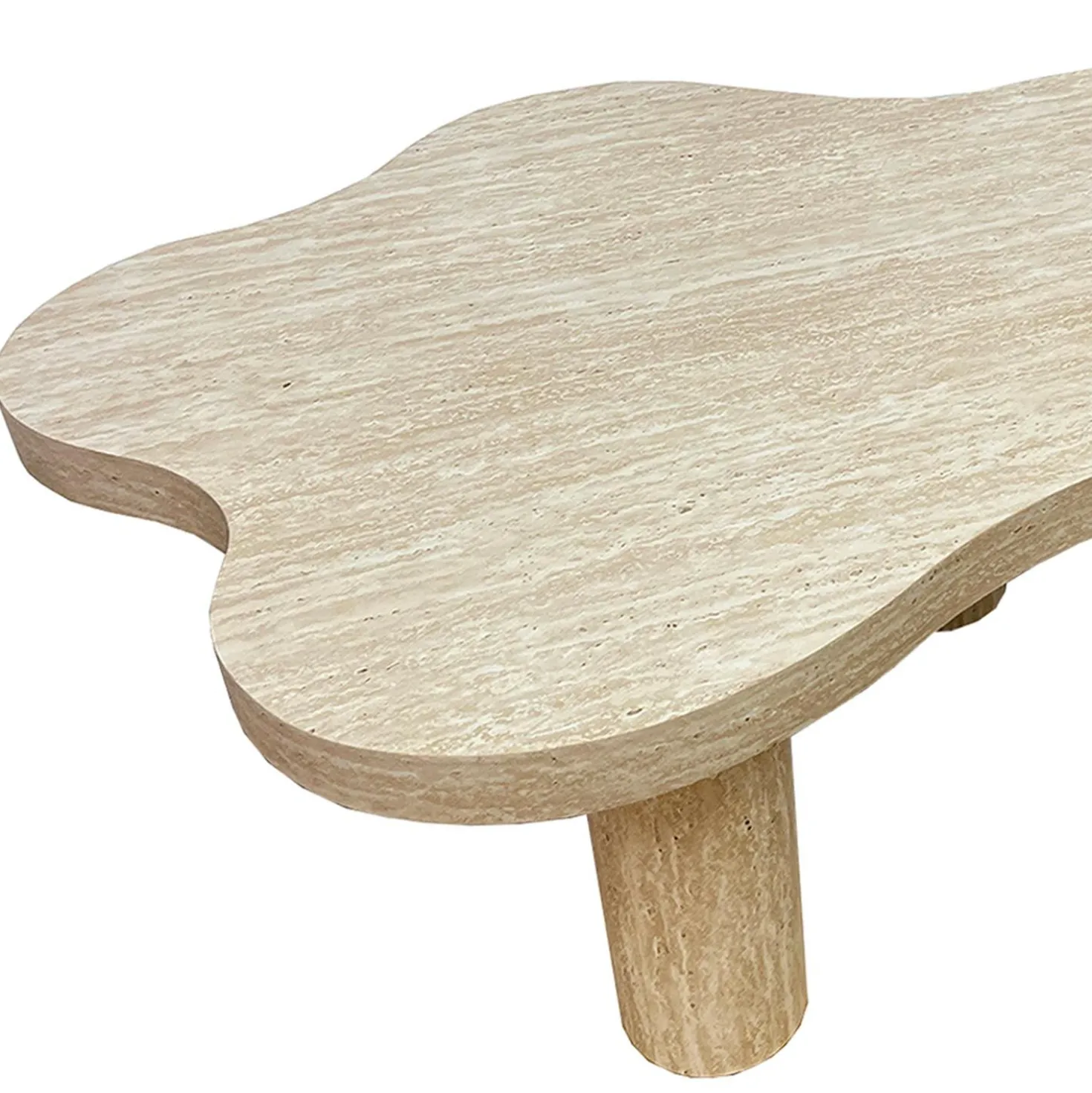 Table basse forme nuage 69x100cm Lagoon Effet Travertin Beige