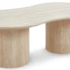 Table basse moderne 70x130cm avec pieds style colonnes Gwendoline Effet travertin Beige
