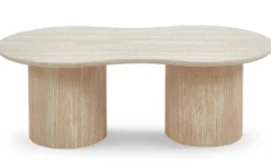 Table basse moderne 70x130cm avec pieds style colonnes Gwendoline Effet travertin Beige