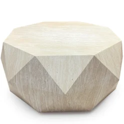 Table basse octogonale L95cm Mercury effet Travertin Beige