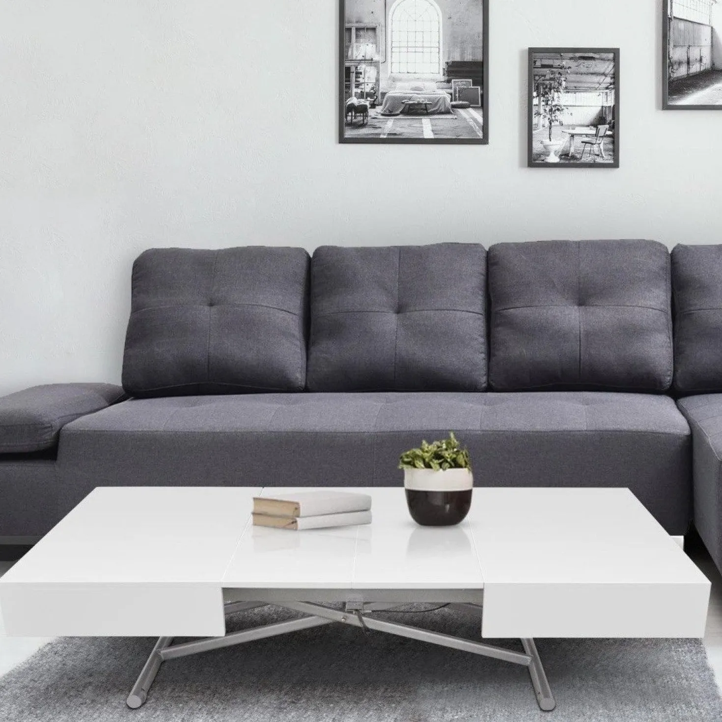 Table basse relevable Sundance Blanc Laqué