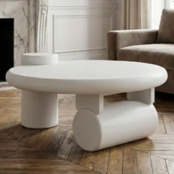 Table basse ronde asymétrique 100cm Yang Crème