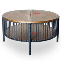 Table basse ronde avec rangement L84cm Curcuma Bois et Métal mareté Noir