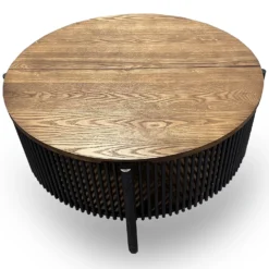 Table basse ronde avec rangement L84cm Curcuma Bois et Métal mareté Noir