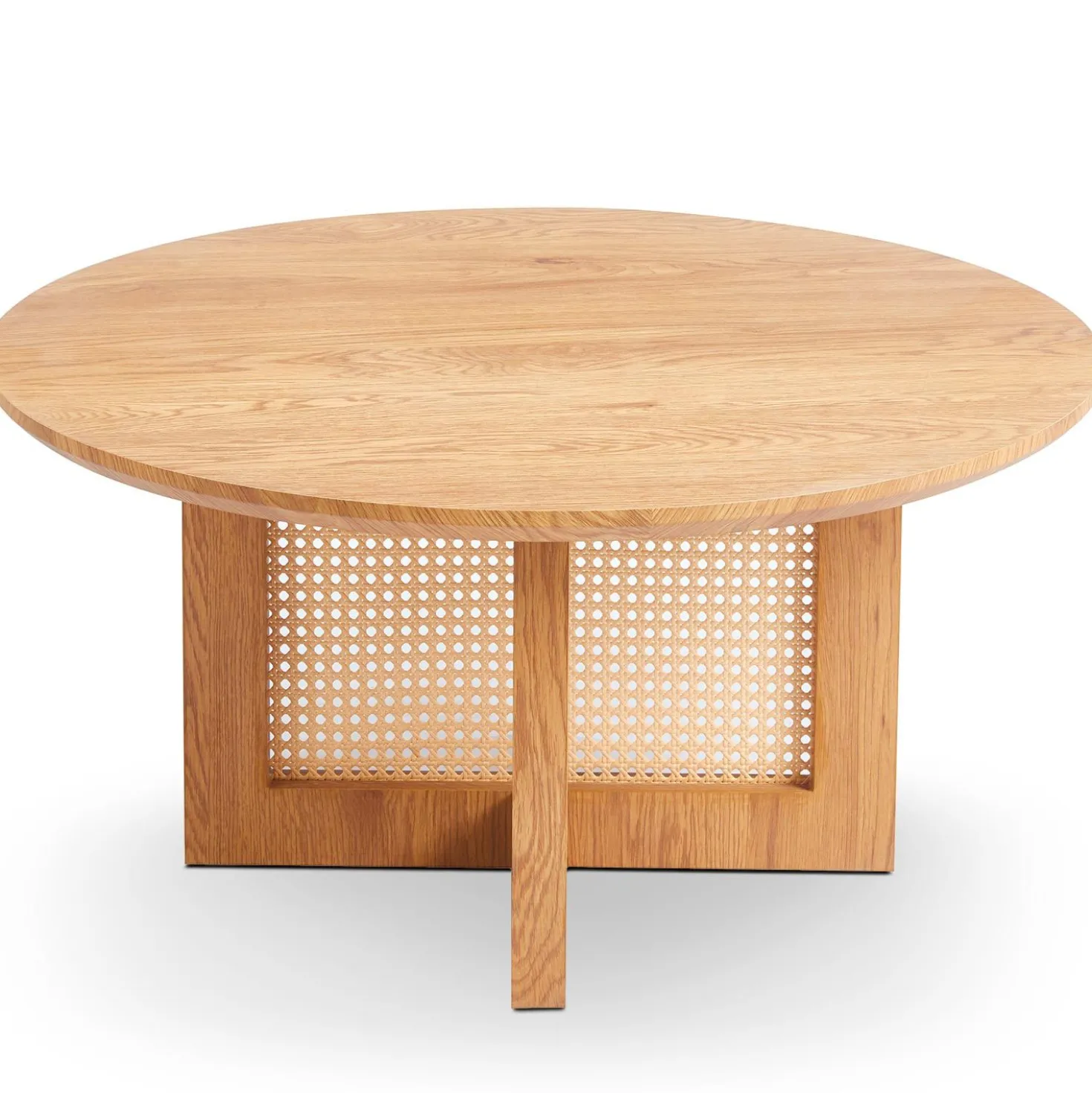 Table basse ronde D80cm Bohemia Chêne clair et Rotin