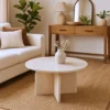 Table basse ronde élégante 80cm Calyptus Effet travertin Beige
