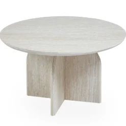 Table basse ronde élégante 80cm Calyptus Effet travertin Beige