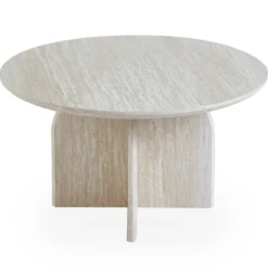 Table basse ronde élégante 80cm Calyptus Effet travertin Beige
