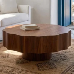 Table basse ronde élégante 80cm Floraline Bois foncé