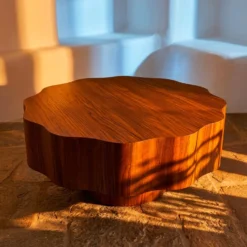 Table basse ronde élégante 80cm Floraline Bois foncé