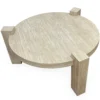 Table basse ronde moderne Titouan D84cm Effet Travertin Beige