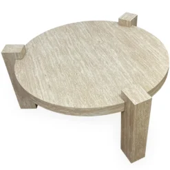 Table basse ronde moderne Titouan D84cm Effet Travertin Beige