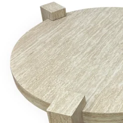 Table basse ronde moderne Titouan D84cm Effet Travertin Beige