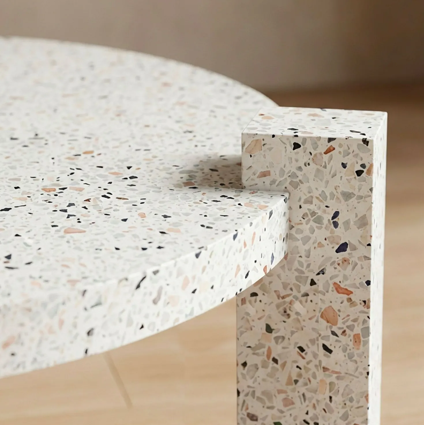 Table basse ronde moderne Titouan D84cm Effet Terrazzo