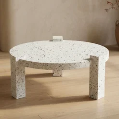 Table basse ronde moderne Titouan D84cm Effet Terrazzo
