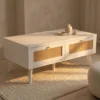 Table basse 2 tiroirs avec cannage Dalgora L120cm Blanc