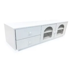 Table basse 60x100cm avec portes et tiroirs style naturel chic Volos Blanc texturé