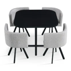 Table carrée 90cm avec 4 chaises gain de place Oslo Noir et Tissu Gris