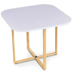 Table carrée 90cm avec 4 chaises gain de place Oslo Blanc et Tissu Taupe