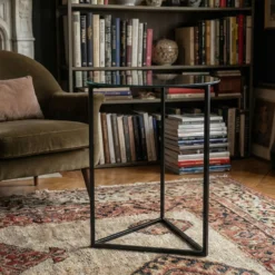Table d'appoint Oliana Miroir et Métal Noir