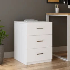 Table de chevet Moderne 3 Tiroirs Sylar Blanc