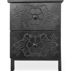 Table de chevet sculptée style marocain Chevignon L36cm Bois Noir